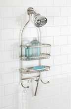 iDesign York Metal Wire Hanging Shower Caddy, Extra Wide Space for Shampoo, Conditioner, and Soap with Hooks for Razors, Towels, and More, 9.75" x 4" x 22", Satin Silver