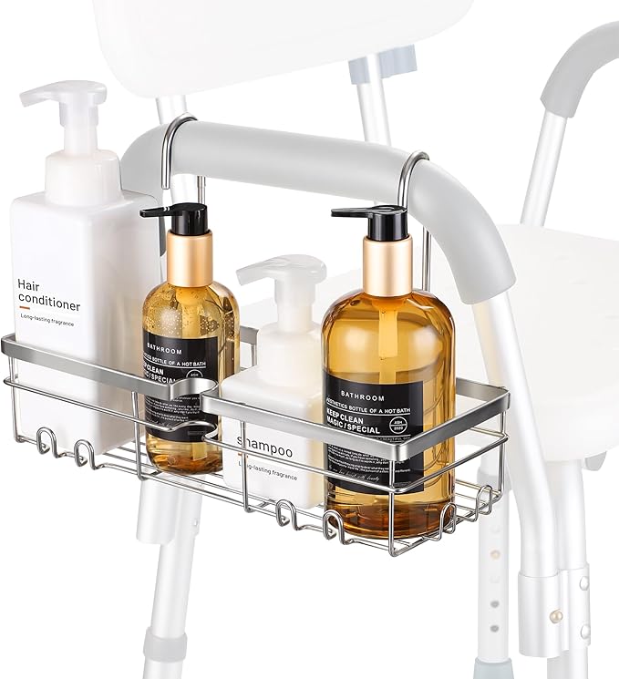 YUOROS Shower Caddy Hanging, 304 Stainless Steel Shower Organizer Rack for Shower Chair Bench for Elderly Seniors Disabled Handicap