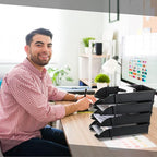 Fainne 8 Pcs Stackable Paper Trays Organizer for Desk 8 Layer Stackable Letter Trays Plastic File Organizer Tray and Stacking Supports for File Storage, 13 x 10 x 2.76'' (Black)