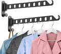 Wall Mounted Clothes Hanger with Swing Arm - 8-Hole Laundry Drying Rack | 180° Rotation & Space Saving for Laundry Room, Closet | Sturdy Hanging Bar | Solid Aluminium(2-Pack, Black)