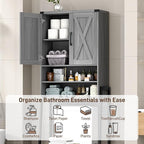 Vabches Over The Toilet Storage Cabinet, Farmhouse Over Toilet Storage Cabinet, Metal Frame with 2 Barn Doors, Home Space-Saving Toilet Rack for Bathroom, Toilet, Laundry Room.