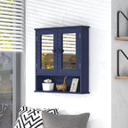TaoHFE Blue Medicine Cabinet with Mirror, 2 Doors & 3 Open Shelves - Wall Mounted Wooden Storage Cabinet for Bathroom, Laundry or Kitchen