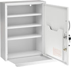AdirMed White Locking Medication Cabinet with Document Pocket, Metal Wall Mounted Medication Cabinet with Dual Lock and Dual Keys, 21" H x 16" W x 6" D
