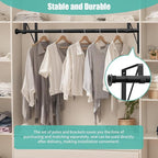 1.3 Inches Closet Rod, 17 to 87 Inch Clothes Rods Heavy Duty Closet Pole for Hanging Clothes and Clothes Poles Bracket Closet Rod Support (The Shelf NOT Included) (Black)