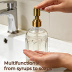 Coffee Syrup Dispenser Set of 4, 13.5 oz (400ml) Glass Bottles with Antique Bronze Stainless Steel Pump, Coffee Bar Syrup Pump Dispensers with Funnel, Cleaning Tools & Tags