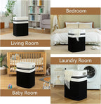 OIAHOMY Laundry Hamper-Laundry Basket,Tall Cotton Storage Basket with Handles,Decorative Blanket Basket for Living room,Collapsible Large Basket for Toys,Pillows,Clothes Organizer-16x13x22in-Black