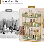 Aveniee Bathroom Counter Organizer, 3 Tier Perfume Skin Care Countertop Storage Shelf, Vanity Makeup Tray for Cosmetic Skincare Lotion,Green