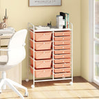 RELAX4LIFE 15-Drawer Storage Drawer Carts - Mobile Rolling Utility Cart w/Wheels, Craft Organizer for Classroom Organization and Storage, School, Office, Home, Storage Organizer Cart (Pink)