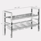 Large Under Sink Organizer 2 Tier Expandable Heavy Stainless Steel Shelf Adjustable Height for Under Kitchen Bathroom Sink Organizers and Storage (Large Size: 4 Panels 4 Storage Baskets)