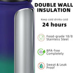 Fanhaw 24 oz Insulated Stainless Steel Water Bottle with Anti-Dust Chug Lid, Leakproof Vacuum Metal Bottle for Kids, Women & Men (Purple Green)