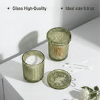2 Pack Qtip Holder - Apothecary Jars with Lids, Bathroom Organizers and Storage Canister for Cotton Balls,Swabs,Floss Picks,Hair Ties,Clear Glass Vintage Bathroom Decor Jar Set (green2)