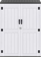 DWVO 59 Cu. Ft. Vertical Storage Shed, Weatherproof Outdoor Tall Cabinet with Double-Wall Panels and Floor, Lockable Resin Shed for Garden, Garage, Patio, Light Gray (Shelves Not Included)