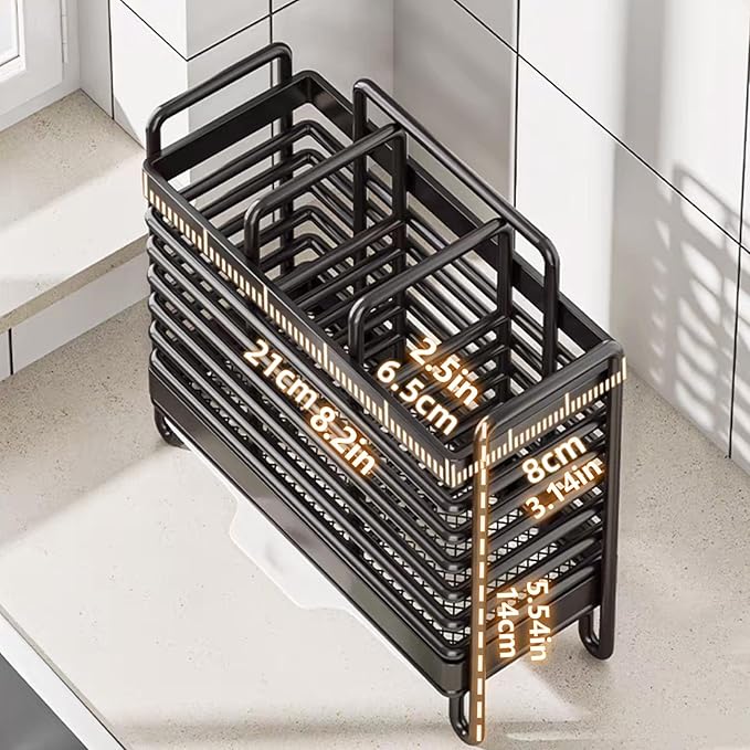 Kitchen Utensil Holder, Silverware Organizer Holder, Kitchen Counter Drainer Basket Cutlery for Flatware, Spoons, Forks, and Knives, Stainless Steel Utensil Drying Rack with Drain Tray (3 Cells)