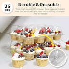 12 Count x 25 Sets Plastic Cupcake Containers, Durable and BPA-Free Cupcake Holder with Lid for Easy Transport Storage, Stackable Clear Cupcake Carriers, Reusable Dessert Boxes