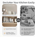 Expandable Pot and Pan Organizer Rack for Kitchen Cabinet or Under Sink, Adjustable Lid Holder with 7 Dividers, Space-Saving Storage for Renters, Small Homes, and Busy Cooks, White