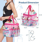 F-color Shower Caddy Portable - Mesh Shower Bag Basket Tote for College Dorm Room Essentials Bathroom Gym Camp Quick Dry for Women Men with S Hook, Pink Flamingo