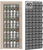 Over the Door Shoe Organizer - 40 Large Breathable Mesh Pockets, Space Saving Hanging Shoe Organizer with Metal Hooks, Hanging Shoe Rack for Men's and Women's Shoes (Grey-A)