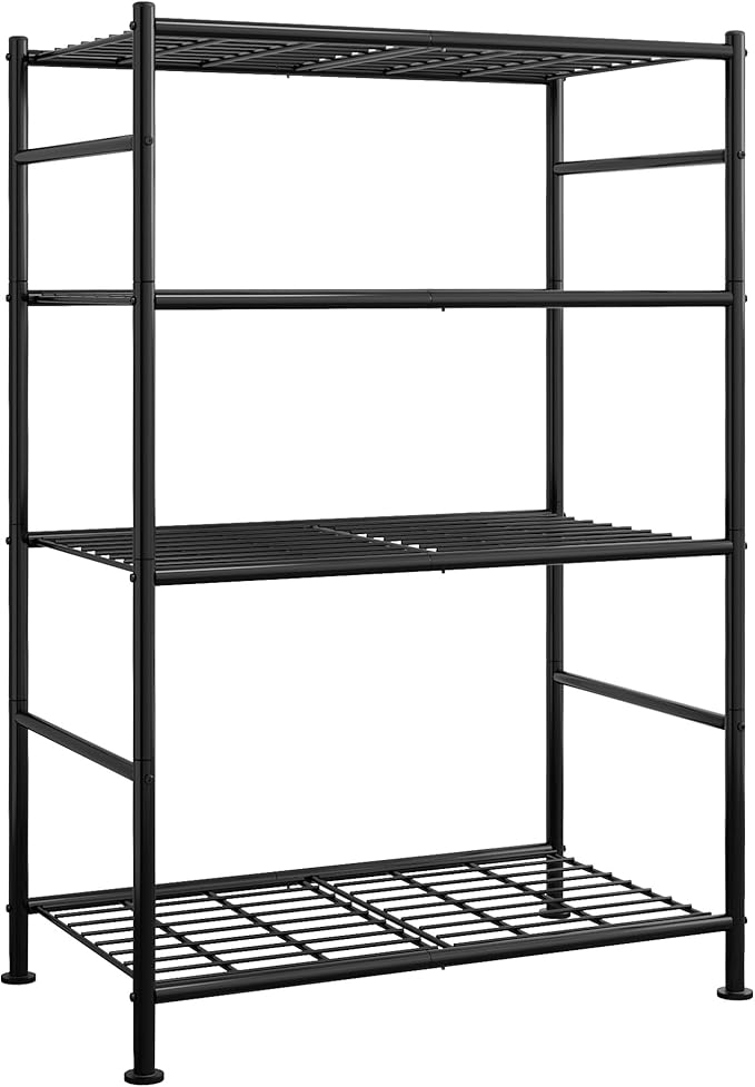 Storage Shelves - 4 Tier Shelf Organizer, Heavy Duty Garage Shelving Unit with Leveling Feet, Stable Metal Shelves Organizer for Pantry, Kitchen and Closet, 33.0" W x 12.6" D x 57.2" H, Black