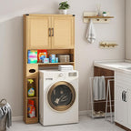 Vabches Over The Toilet Storage Cabinet, Farmhouse Rattan Storage Cabinet Over Toilet with 2 Rattan Barn Doors & Home Space-Saving Toilet Rack, for Bathroom, Restroom, Laundry