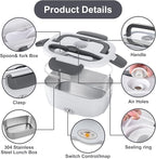 Electric Lunch Box Food Heater, 3 in 1 Ultra Quick Heated Lunch Boxes for Adults, 12V/24V/110V Portable Food Warmer for Car/Truck/Office With Fork Spoon and Insulated Carry Bag