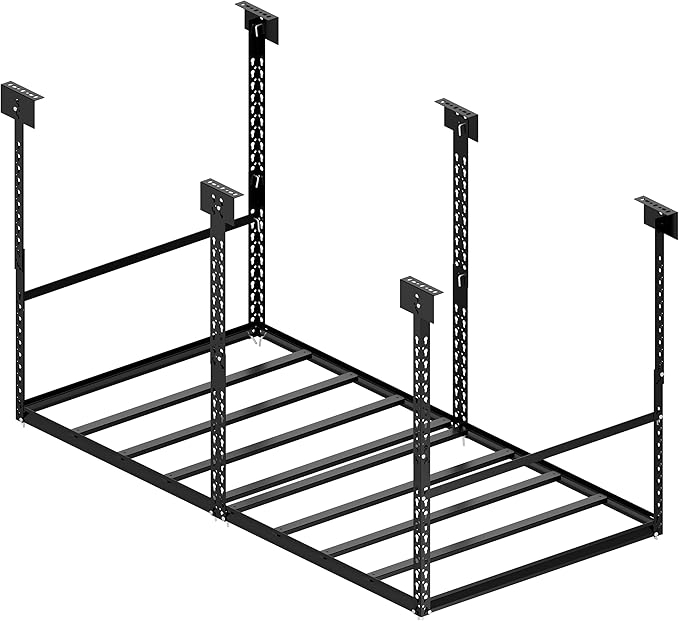 3x6 Ft Overhead Garage Storage Rack, 28-41 inch Height Adjustable Ceiling Mounted Organization Rack, 700 lbs Weight Capacity, 36"x72" Metal Rack for Garage Storage with Hanging Rods