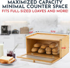Culinary Couture Bamboo Bread Box for Kitchen Countertop - Large Capacity Storage BreadBox for Homemade Bread with Acrylic Window and Extra Top Storage