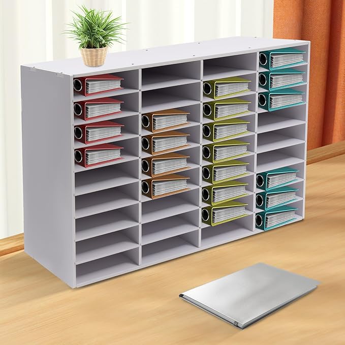 Countertop Literature Organizer, Letter Size Paper Organizer,Desktop Organizer for Storage,with Slots, Office Mailboxes with Removable Shelf (36 Compartments White)