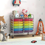 COSTWAY 12-Drawer Rolling Storage Cart, Utility Storage Organizer Cart for Tools, Scrapbook, Paper, Craft, Multipurpose Art Supply Organizer on Wheels for Home Office School, Teacher, Rainbow