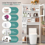 Over The Toilet Storage Cabinet with Clear Doors, Behind Toilet Organizer with Toilet Paper Holder Stand, Above Toilet Shelf, Space Saver for Bathroom, Laundry, Restroom, White