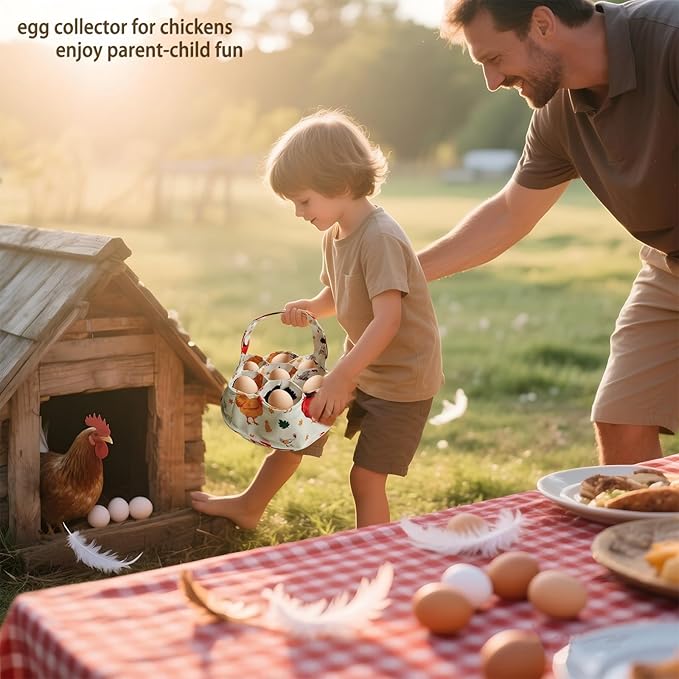 UKJENT Egg Collecting Basket, 7 Pouches Large Chicken Egg Gathering Basket, Machine Washable, Hold Different Size Eggs Collection Carrier Bag, Duck Goose Quail Fresh Eggs Collector, Farm & Home Use
