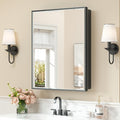 Keonjinn 24” x 30” Black Bathroom Medicine Cabinets with Mirror Recessed or Surface Wall-Mounted Aluminum Alloy Metal Framed Beveled Bathroom Mirror, Large Single Door Farmhouse Storage Cabinet Mirror