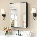 Keonjinn 24” x 30” Black Bathroom Medicine Cabinets with Mirror Recessed or Surface Wall-Mounted Aluminum Alloy Metal Framed Beveled Bathroom Mirror, Large Single Door Farmhouse Storage Cabinet Mirror