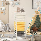 Storage Cart, Rolling Utility Cart with 10 Drawers, Portable Handles & Lockable Wheels, Mobile Paper Toys Storage Organizer Large Capacity for Home Office School Teacher (Yellow)