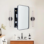 Matt Black Rectangle Recessed Bathroom Medicine Cabinet with Mirror Stainless Steel Metal Framed Rounded Rectangular Bathroom Cabinet with Mirror 16x24''