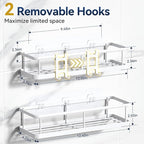YASONIC Shower Caddy Adhesive, No Drill Bathroom Shower Organizers, with Removable Hooks, Rust Proof Shower Shelves, Wall-Mounted Shower Holder, White, 2 Pack