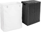 Seville Classics Premium Handwoven Portable Laundry Bin Basket with Carrying Handles, Household Storage for Clothes, Linens, Sheets, Black, Rectangular Hamper