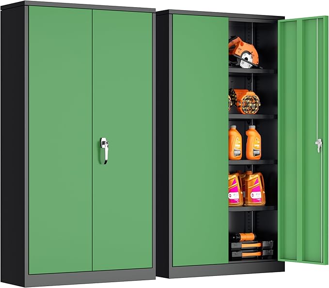 INTERGREAT Metal Storage Cabinet with Lock, 72" Steel Lockable Storage Cabinets with Locking Doors and Adjustable Shelves, Locking Tool Cabinets for Office, Home, Garage, Gym, School (Black Green)