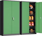 INTERGREAT Metal Storage Cabinet with Lock, 72" Steel Lockable Storage Cabinets with Locking Doors and Adjustable Shelves, Locking Tool Cabinets for Office, Home, Garage, Gym, School (Black Green)