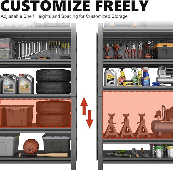 4-Tier Metal Garage Shelving Heavy Duty Adjustable Storage Shelves 2000lbs Capacity Steel Shelving Units Tool Rack Corner Shelf for Heavy Equipment and Tools (15.7" W × 9.8" D × 44.1" H)