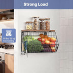 Housolution Wall Mounted Fruit Basket for Kitchen, Hanging Fruit Bowl Wire Baskets with 4 Hanger Hooks, Potato and Onion Storage, Countertop Organizer for Snack, Fruits and Vegetable Storage