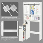 Extendable Rolling Drawer-Style Toilet Storage Cabinet. Conveniently Mobile. Sliding Storage Doors. Adjustable Shelving. Compact Bathroom Storage. Toilet Paper Holder. Bathroom, Toilet, Laundry Room