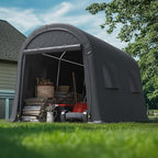 ADVANCE OUTDOOR 7x12 ft Shelter Storage Shed Steel Metal Round Peak Roof Portable Garage Carport for Motorcycle, Boat, or Garden Tools with 2 Roll up Doors & Vents, Gray