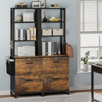 Itaar 2 Drawer File Cabinet with Lock, Filing Cabinet for Home Office fits Legal/Letter/A4 Size, Printer Stand with Adjustable Storage Shelf and Hook, Rustic Brown
