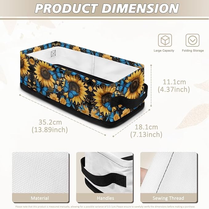 Storage Basket Bins Multi-Functional Toilet Paper Baskets Rectangular Collapsible Organizer Living Room Organization for Small Items, Sunflower Blue Butterfly Black