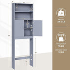 Yaheetech Over The Toilet Storage, Taller Bathroom Organizer Space-Saving Storage Cabinet with Adjustable Shelves and Double Doors, 77 in H, Grey