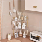 3-Tier Corner Bathroom Organizer Countertop with Hooks, Bathroom Sink Corner Vanity Storage for Makeup, Skincare and Perfume (White Gold)