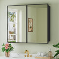 Buruis 36" x 30" Framed Medicine Cabinet with Mirror, Recessed or Wall Mounted Bathroom Cabinet, Adjustable Tempered Glass Shelves, Left/Right Open Reversible, No Assembly Required, Black