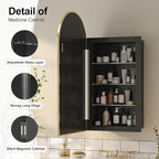 Recessed Medicine Cabinet Mirror,Brushed Brass Gold Arched Medicine Cabinet with Mirror for Bathroom,Metal Edge Mirrored Medicine Cabinets,in Wall Arch Mirrored Cabinets with Storage 16x31