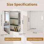 BEAUTYPEAK Bathroom Medicine Cabinet Mirror with Storage, 20 Inch x 24 Inch Silver Medicine Cabinet with Single Door & Adjustable Shelves for Vanity, Tempered, Aluminum Surface, Wall-mount or Recessed