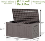 Patiowell 120 Gallon Large Deck Box, Outdoor Lockable Storage Box for Gardening Tools, Waterproof Deck Box for Patio Furniture, Brown